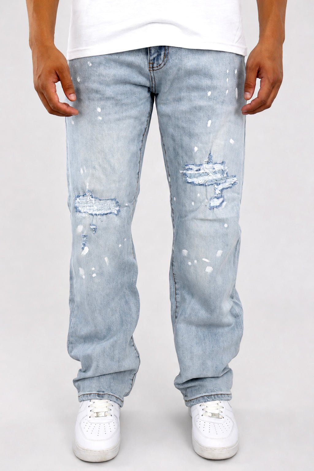 Legacy Paint Drip Relaxed Fit Denim (Light Blue) (M8823D) - Zamage