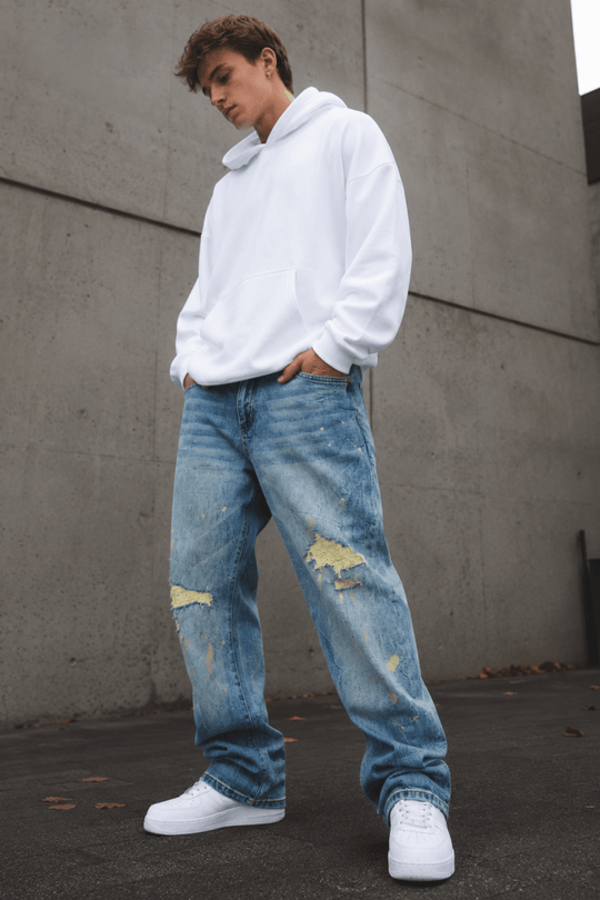 Legacy Paint Drip Relaxed Fit Denim (Vintage Wash) (M8823D) - Zamage