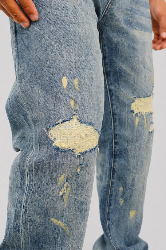 Legacy Paint Drip Relaxed Fit Denim (Vintage Wash) (M8823D) - Zamage