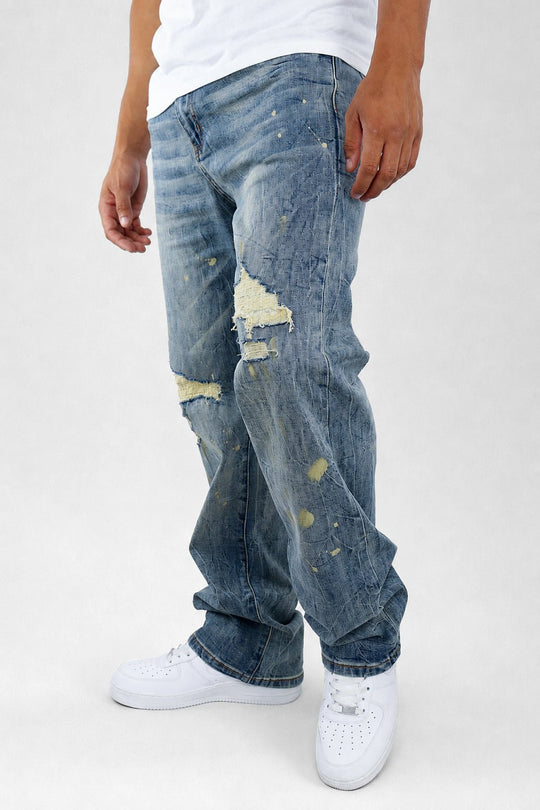 Legacy Paint Drip Relaxed Fit Denim (Vintage Wash) (M8823D) - Zamage