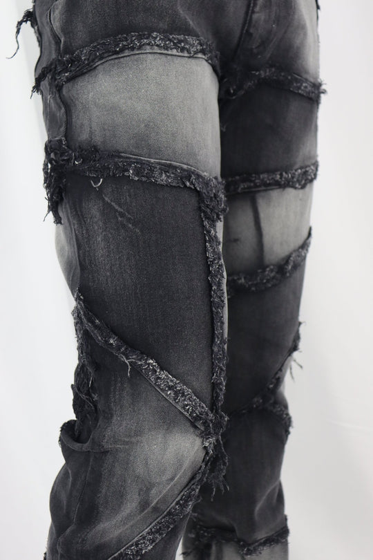 Lined Up Distressed Stacked Denim (Black Ash) (T4112) - Zamage