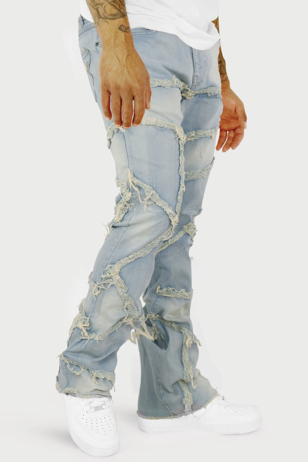 Lined Up Distressed Stacked Denim (Tint) (T4112) - Zamage