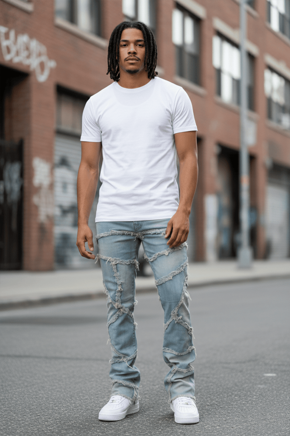 Lined Up Distressed Stacked Denim (Tint) (T4112) - Zamage