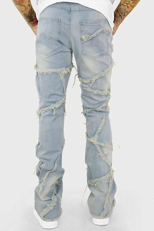 Lined Up Distressed Stacked Denim (Tint) (T4112) - Zamage