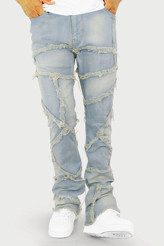 Lined Up Distressed Stacked Denim (Tint) (T4112) - Zamage