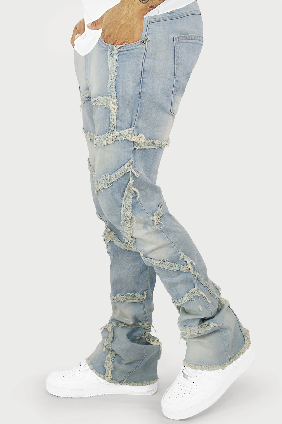 Lined Up Distressed Stacked Denim (Tint) (T4112) - Zamage