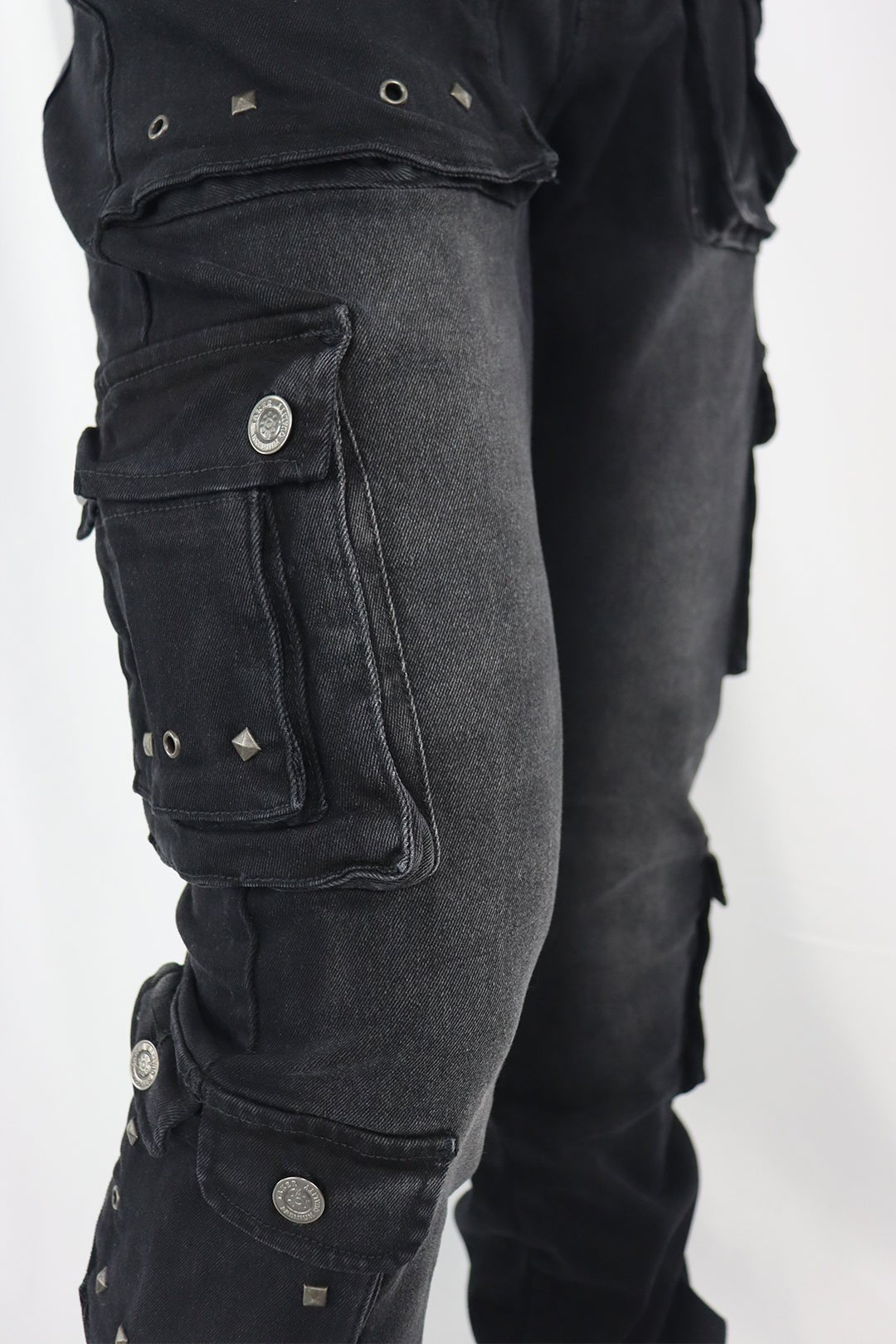 Loaded Multi Pocket Cargo Stacked Denim (Black Ash) (T4114) - Zamage