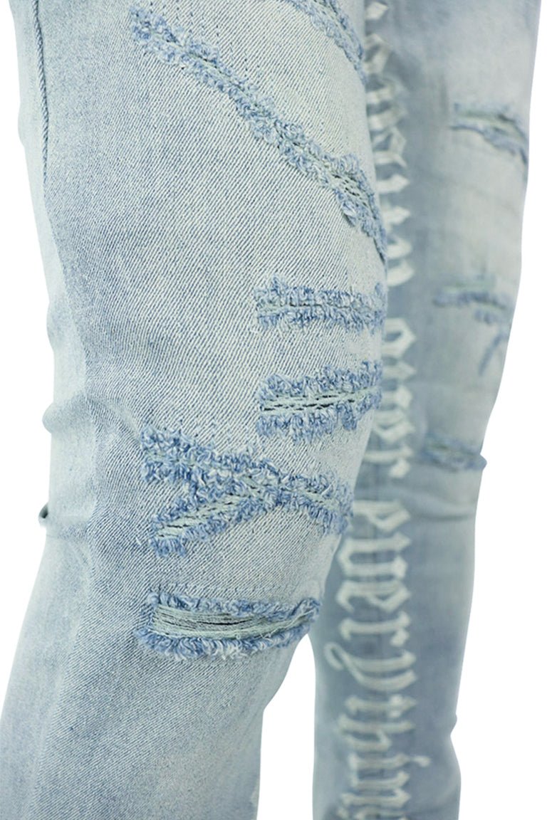 Loyalty Over Everything Stacked Denim (Bleach Wash) - Zamage