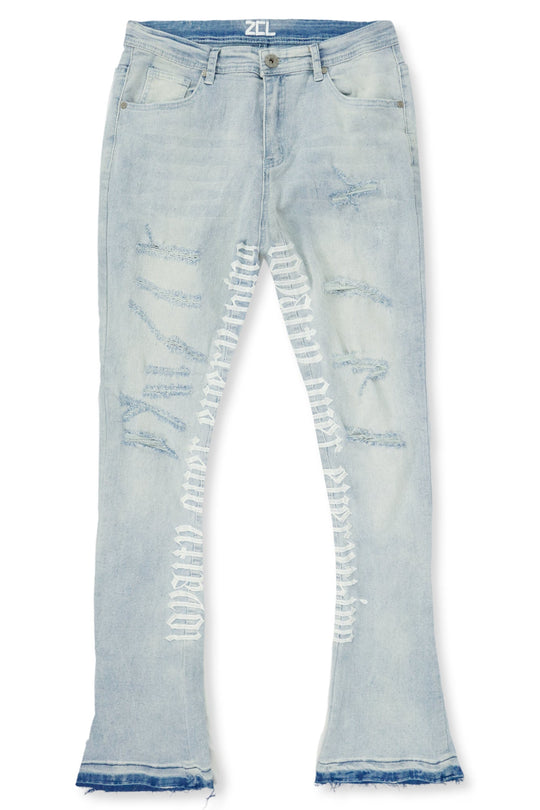 Loyalty Over Everything Stacked Denim (Bleach Wash) - Zamage