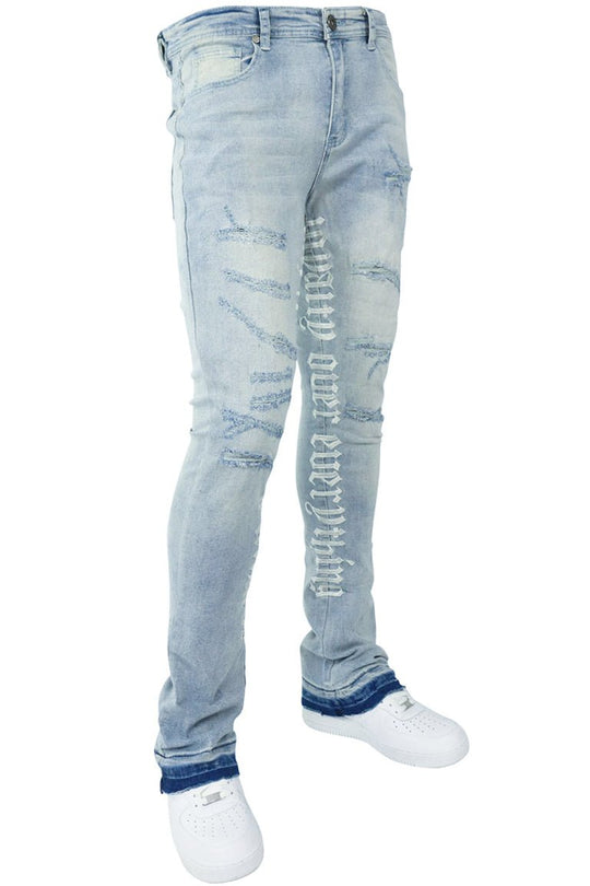 Loyalty Over Everything Stacked Denim (Bleach Wash) - Zamage