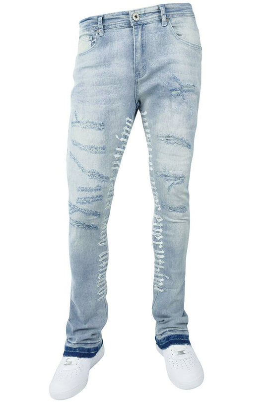 Loyalty Over Everything Stacked Denim (Bleach Wash) - Zamage