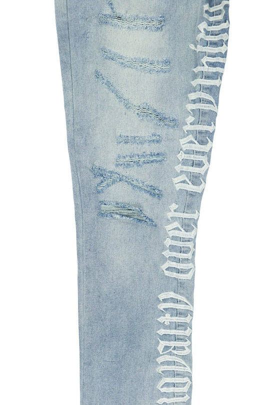 Loyalty Over Everything Stacked Denim (Bleach Wash) - Zamage