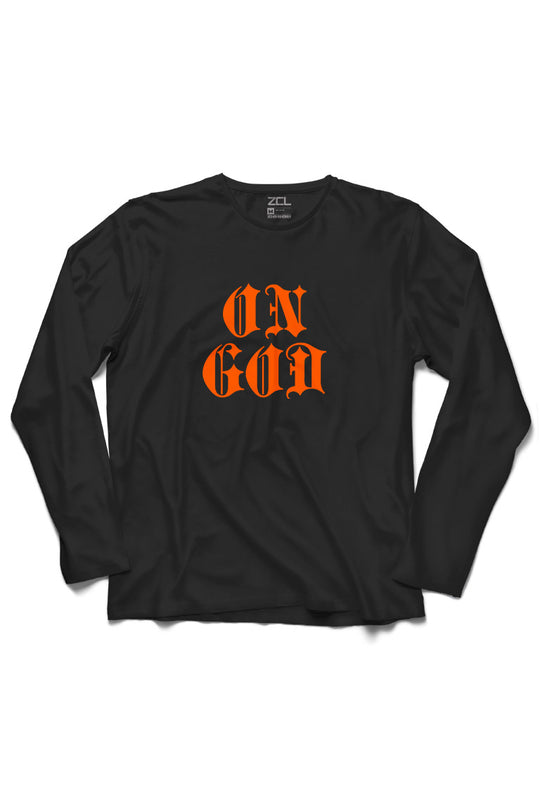 On God T-shirt met lange mouwen (oranje logo)