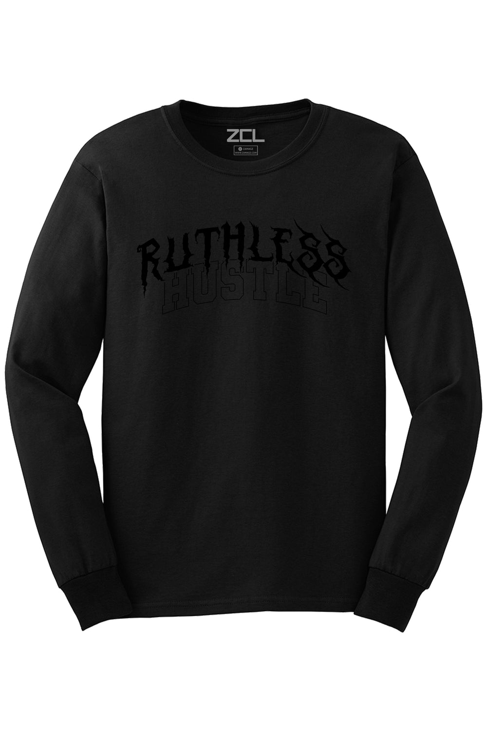 Ruthless Hustle Long Sleeve Tee (Black Logo) - Zamage