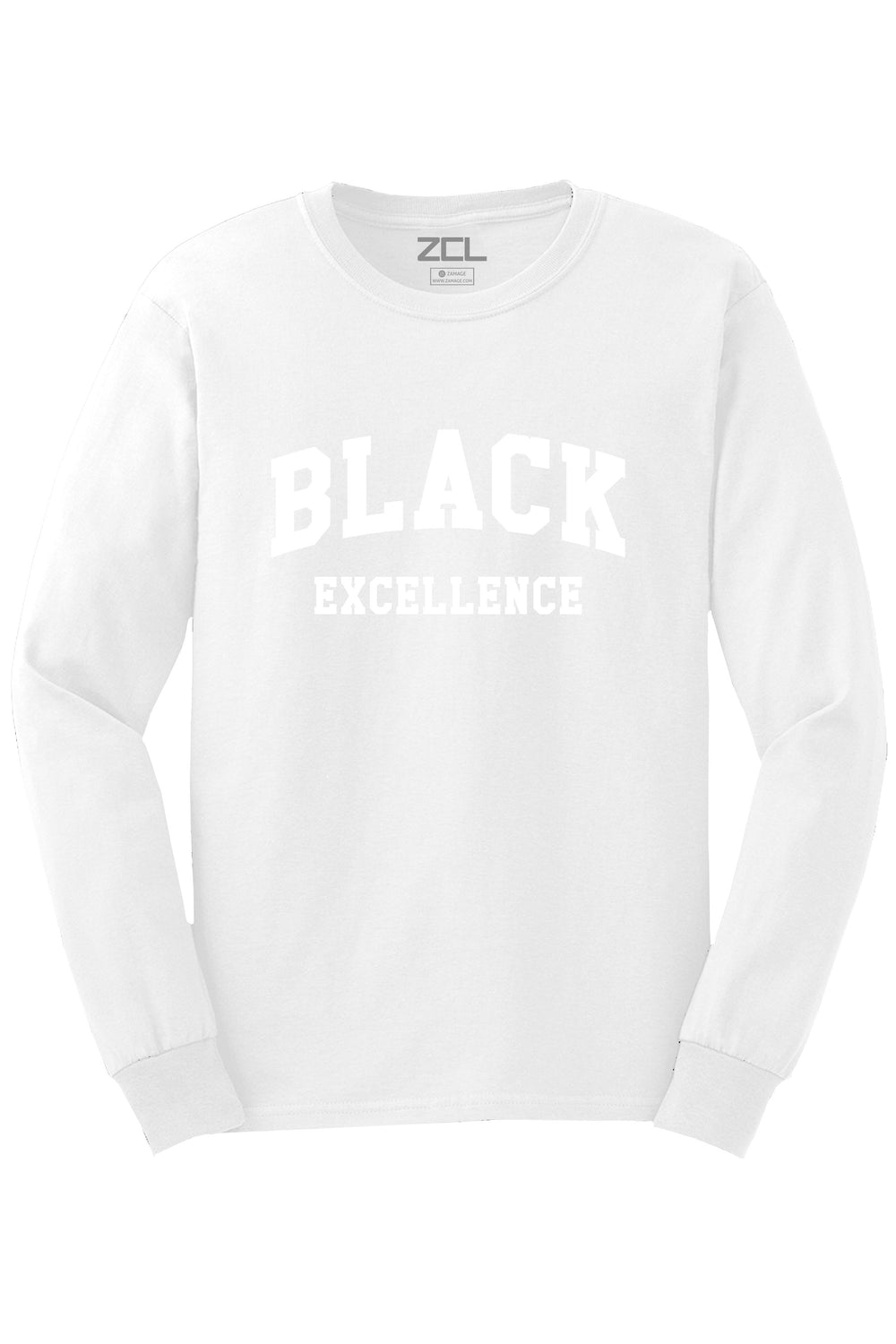 Black Excellence Long Sleeve Tee (White Logo) - Zamage
