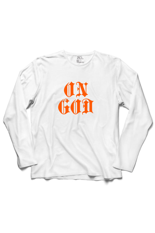 On God T-shirt met lange mouwen (oranje logo)