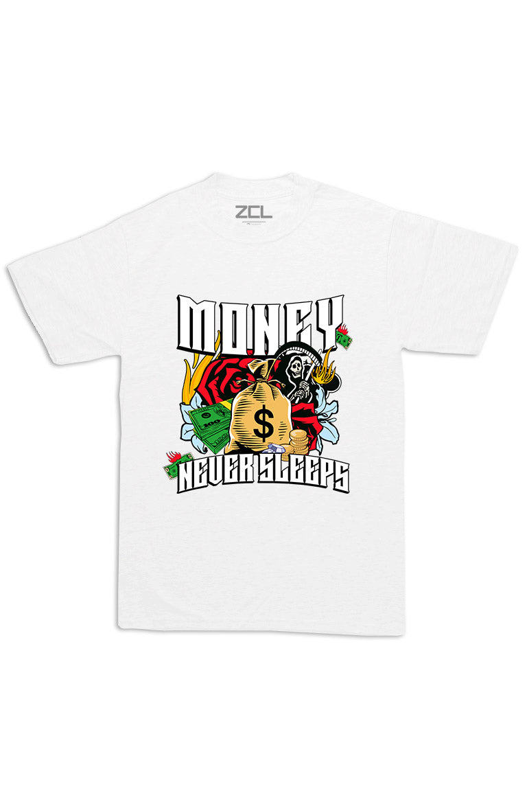 Oversized Money Never Sleeps Tee (Multi Color Logo) - Zamage