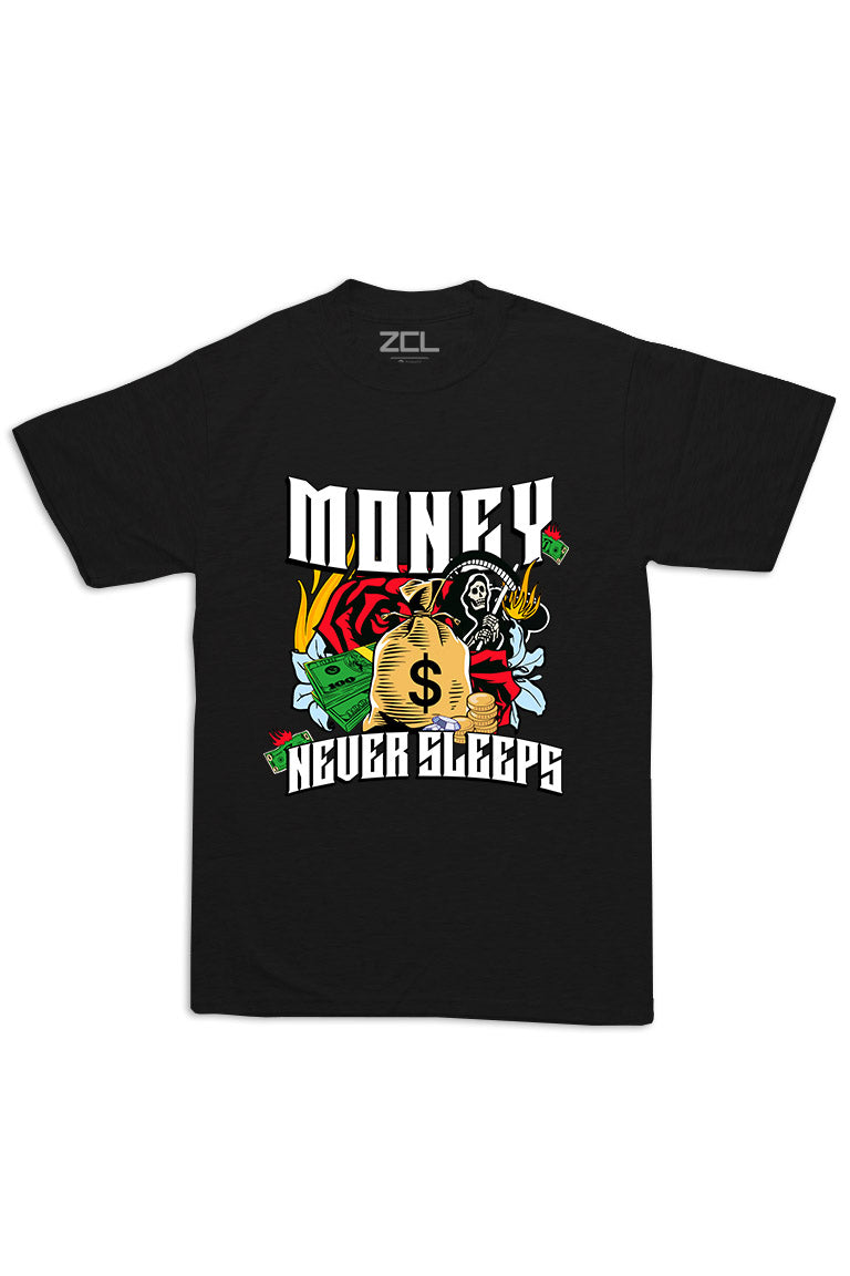 Oversized Money Never Sleeps Tee (Multi Color Logo) - Zamage
