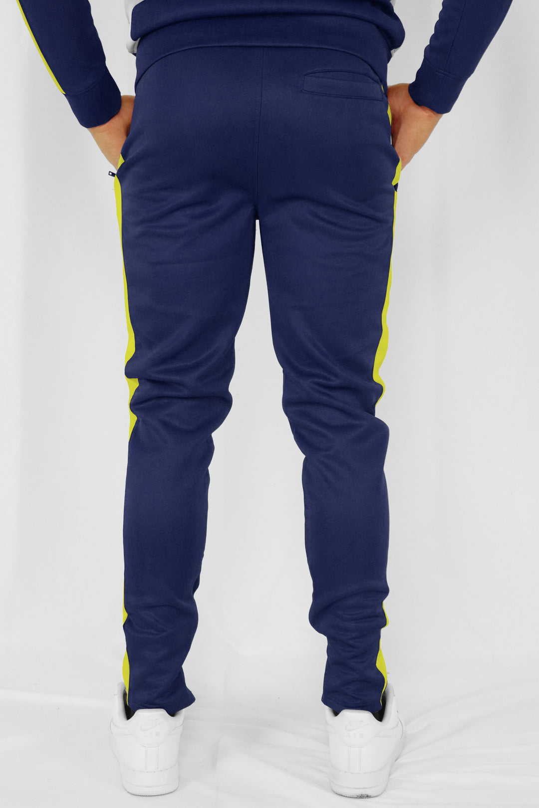 Outside Solid One Stripe Track Pants (Navy - Neon Yellow) - Zamage