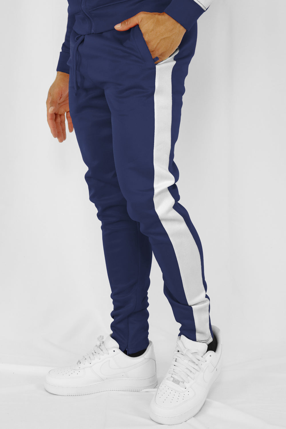 Outside Solid One Stripe Track Pants (Navy - White)