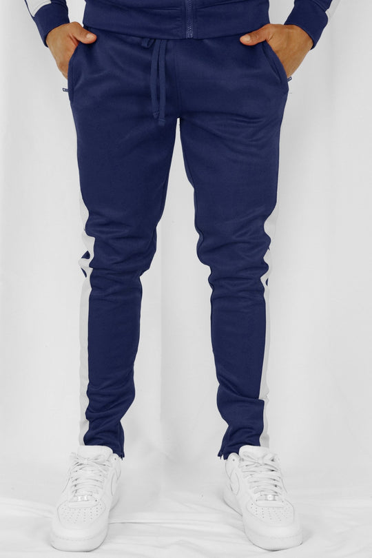 Outside Solid One Stripe Track Pants (Navy - White) - Zamage