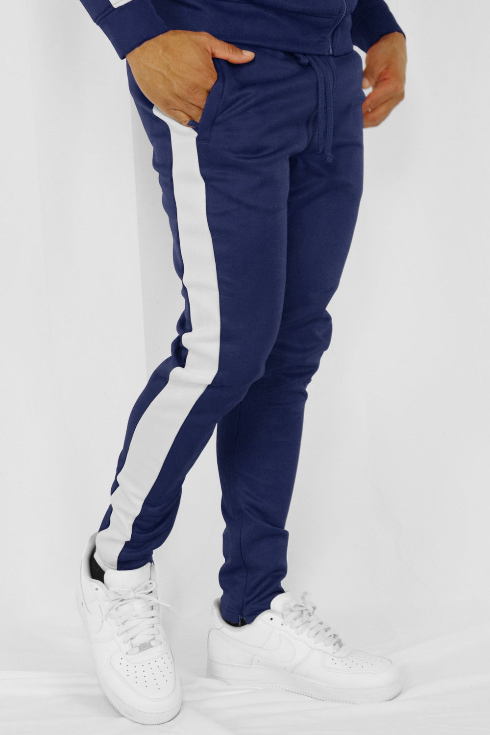 Outside Solid One Stripe Track Pants (Navy - White) - Zamage