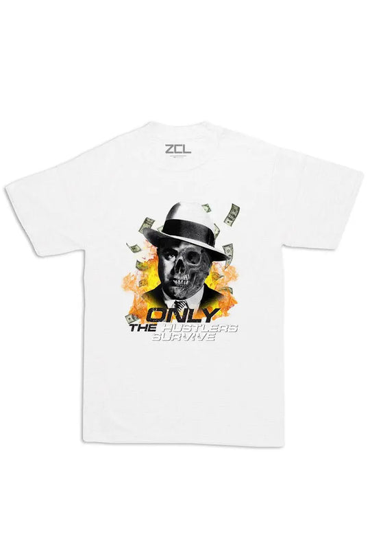 Oversized Only The Hustlers Survive Tee (Multi Color Logo) - Zamage
