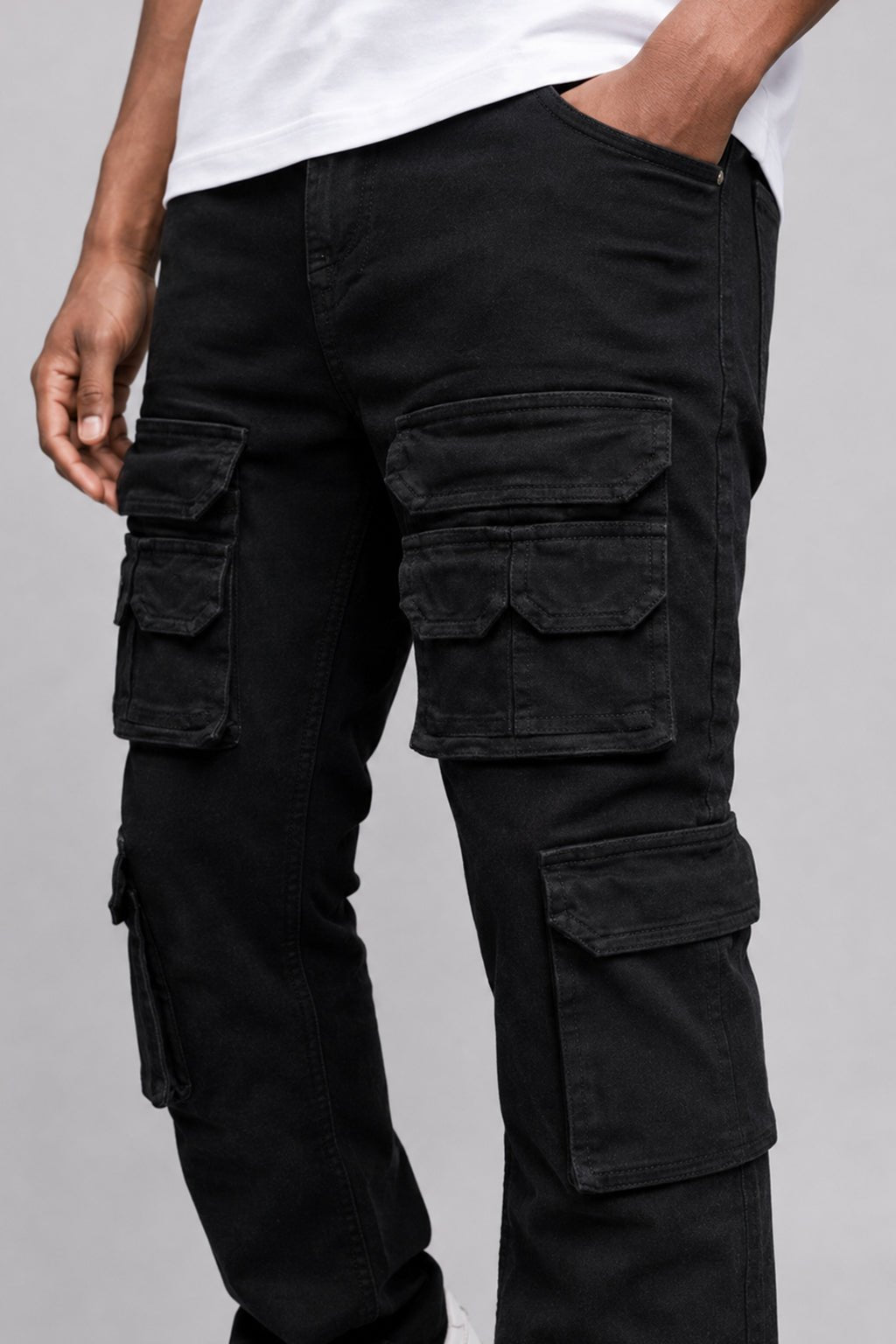 Oxford Cargo Stacked Denim (Jet Black) - Zamage