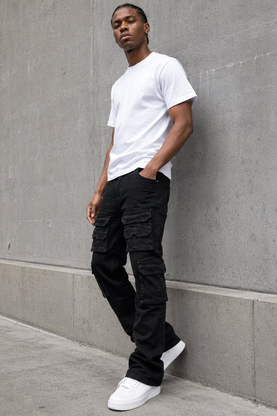 Oxford Cargo Stacked Denim (Jet Black) - Zamage