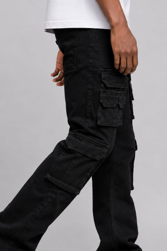 Oxford Cargo Stacked Denim (Jet Black) - Zamage