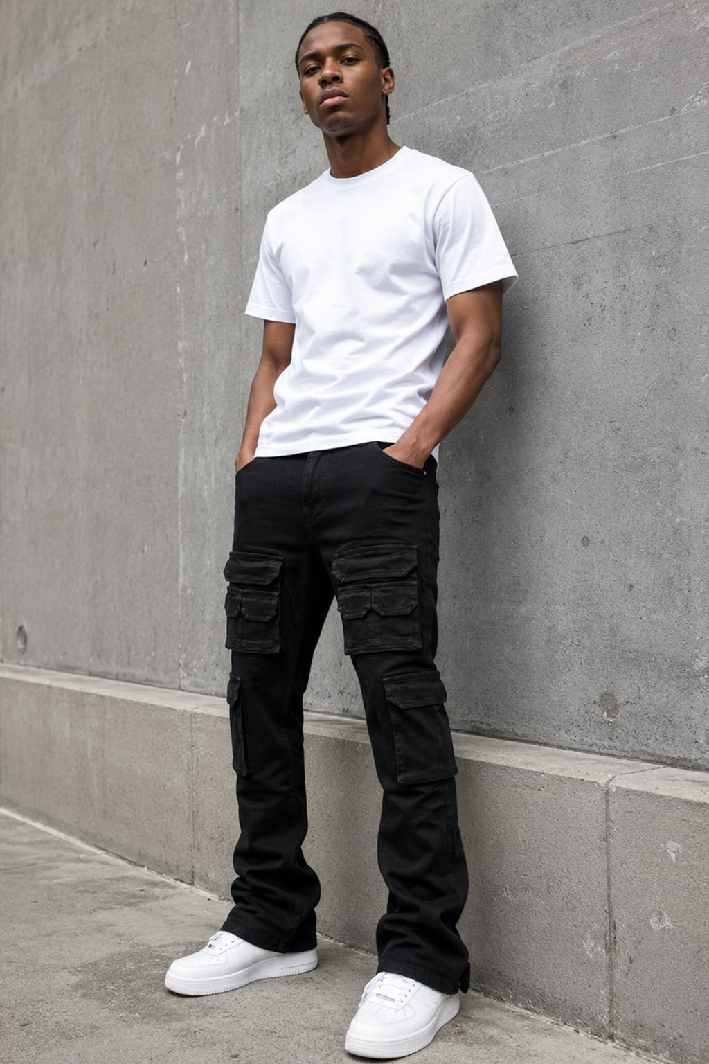 Oxford Cargo Stacked Denim (Jet Black) - Zamage