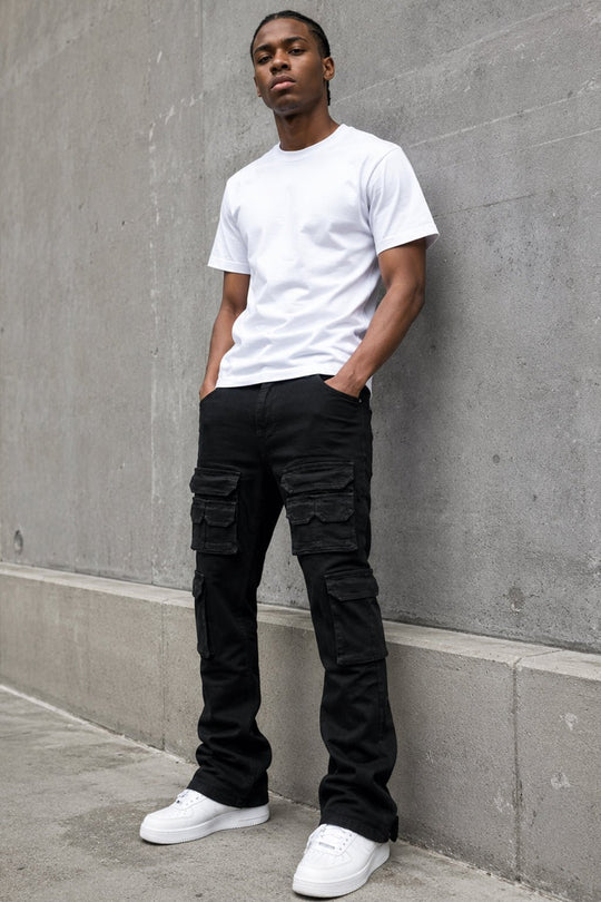 Oxford Cargo Stacked Denim (Jet Black) - Zamage