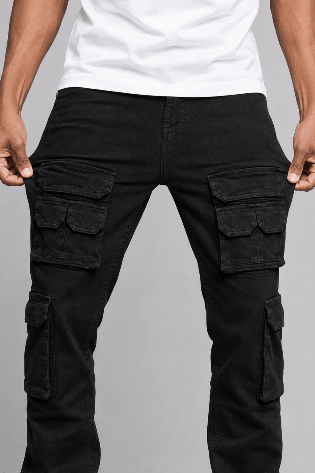 Oxford Cargo Stacked Denim (Jet Black) - Zamage