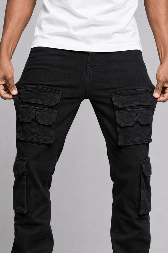 Oxford Cargo Stacked Denim (Jet Black) - Zamage