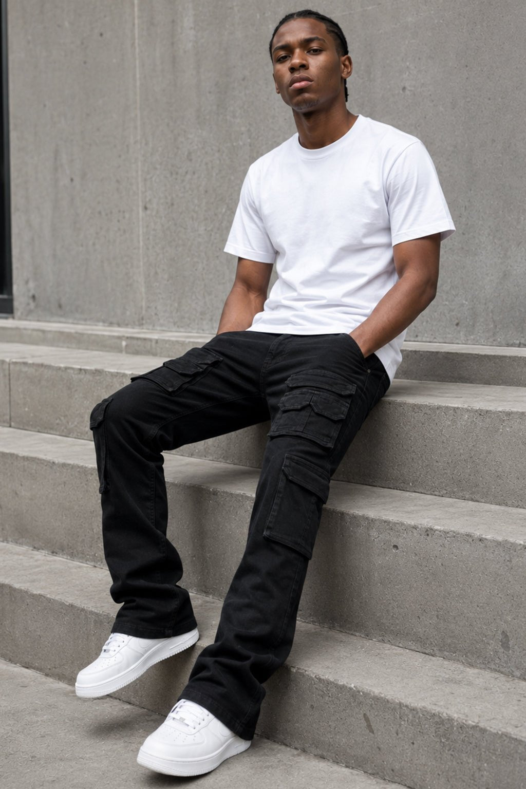 Oxford Cargo Stacked Denim (Jet Black) - Zamage