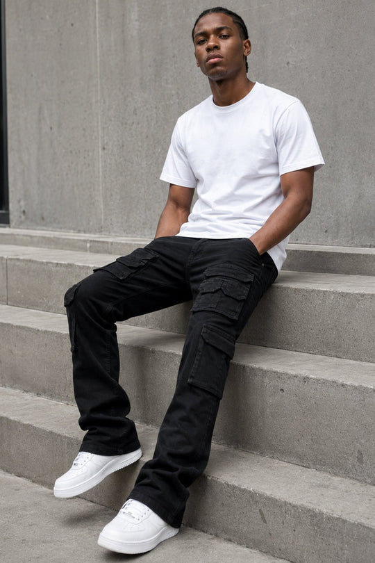 Oxford Cargo Stacked Denim (Jet Black) - Zamage