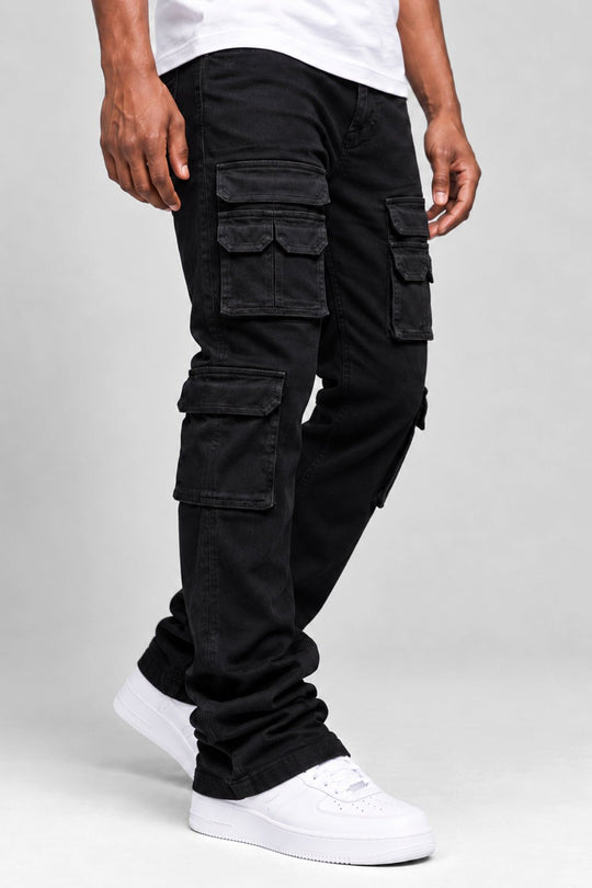 Oxford Cargo Stacked Denim (Jet Black) - Zamage