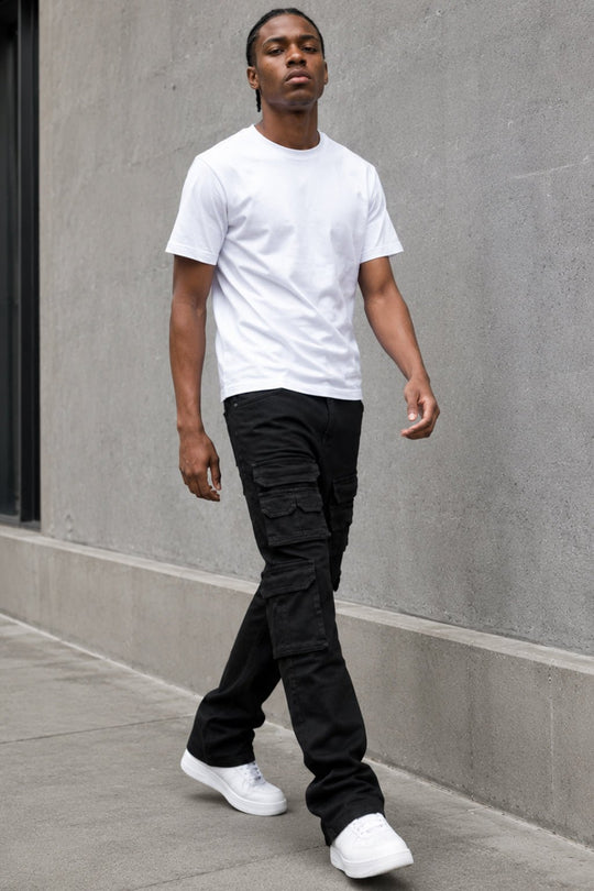 Oxford Cargo Stacked Denim (Jet Black) - Zamage