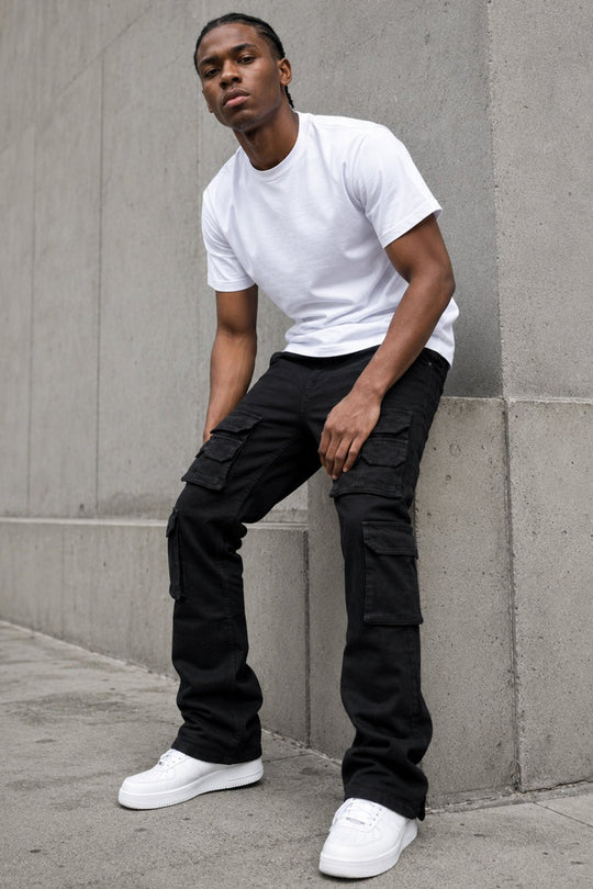 Oxford Cargo Stacked Denim (Jet Black) - Zamage
