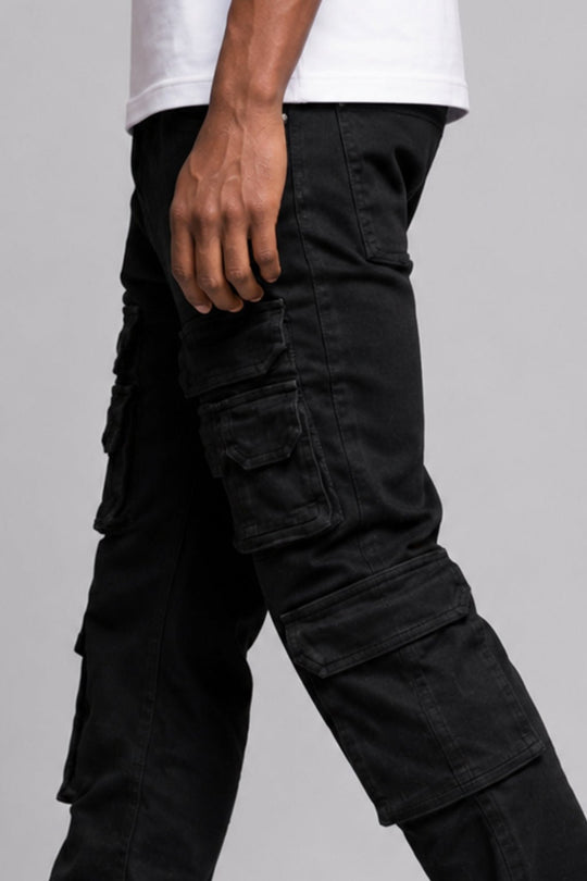 Oxford Cargo Stacked Denim (Jet Black) - Zamage