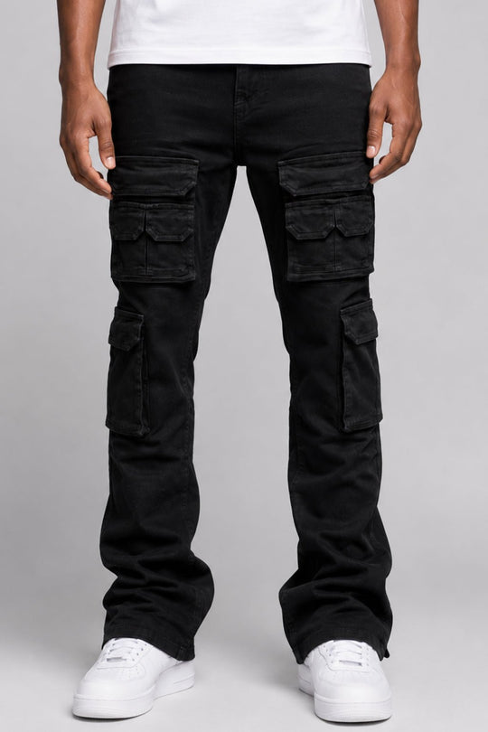 Oxford Cargo Stacked Denim (Jet Black) - Zamage