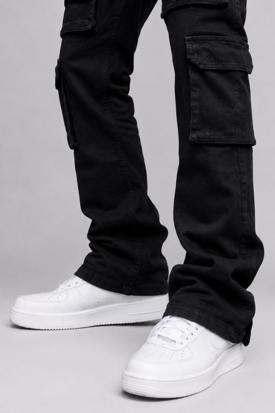 Oxford Cargo Stacked Denim (Jet Black) - Zamage