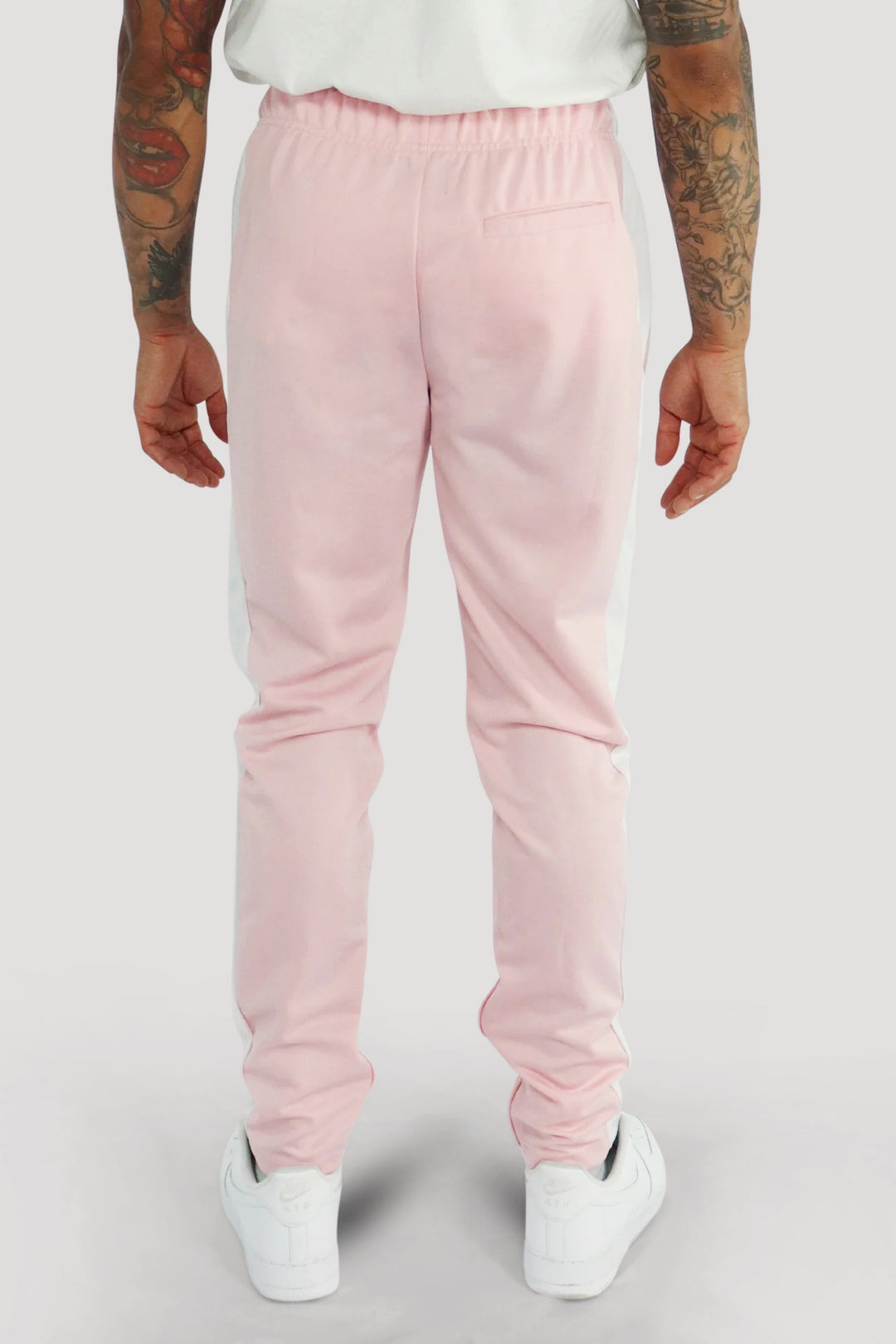 Premium Side Stripe Zip Pocket Track Pants (Roze - Wit)