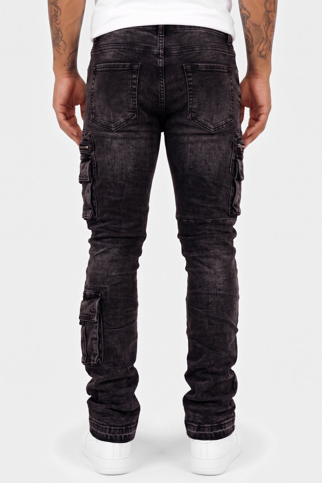 Pocketed Stacked Denim (Black Wash) (L7094) - Zamage