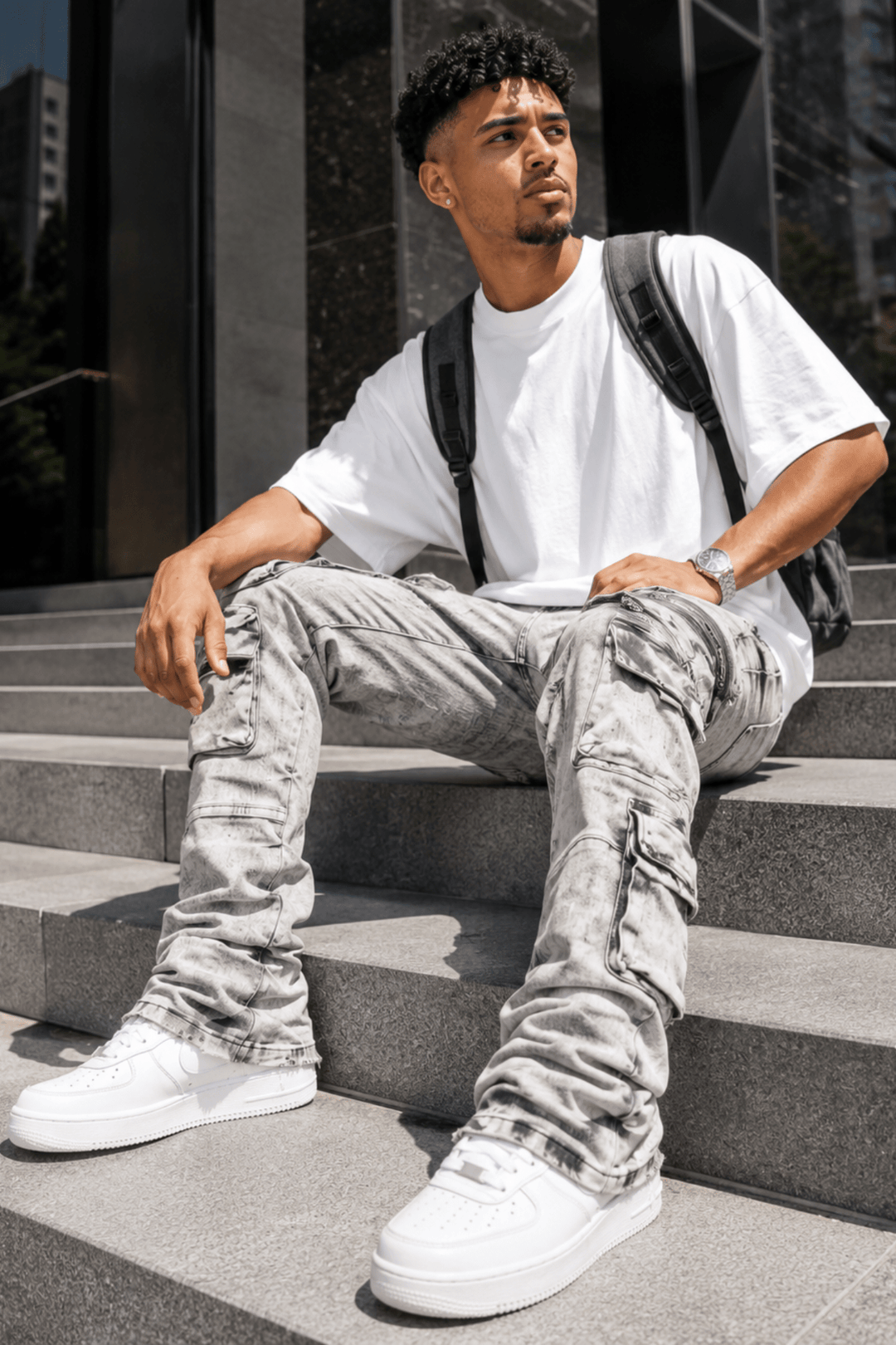 Pocketed Stacked Denim (Grey) - Zamage
