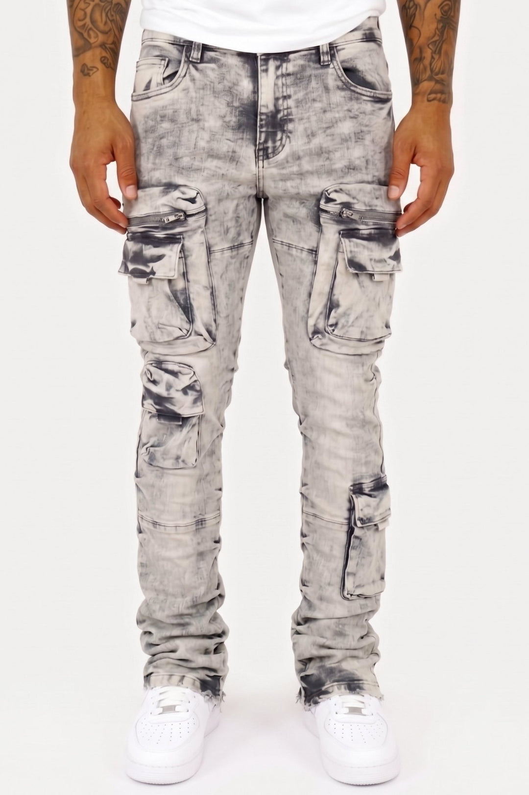 Pocketed Stacked Denim (Grey) - Zamage