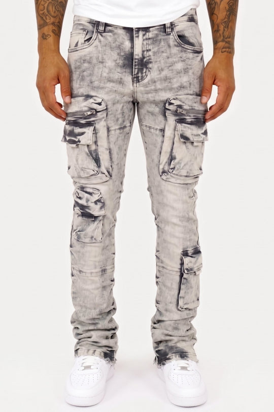 Pocketed Stacked Denim (Grey) - Zamage
