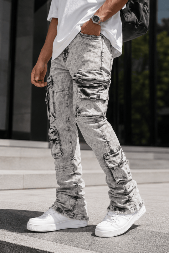 Pocketed Stacked Denim (Grey) - Zamage