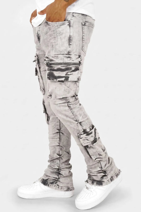 Pocketed Stacked Denim (Grey) - Zamage