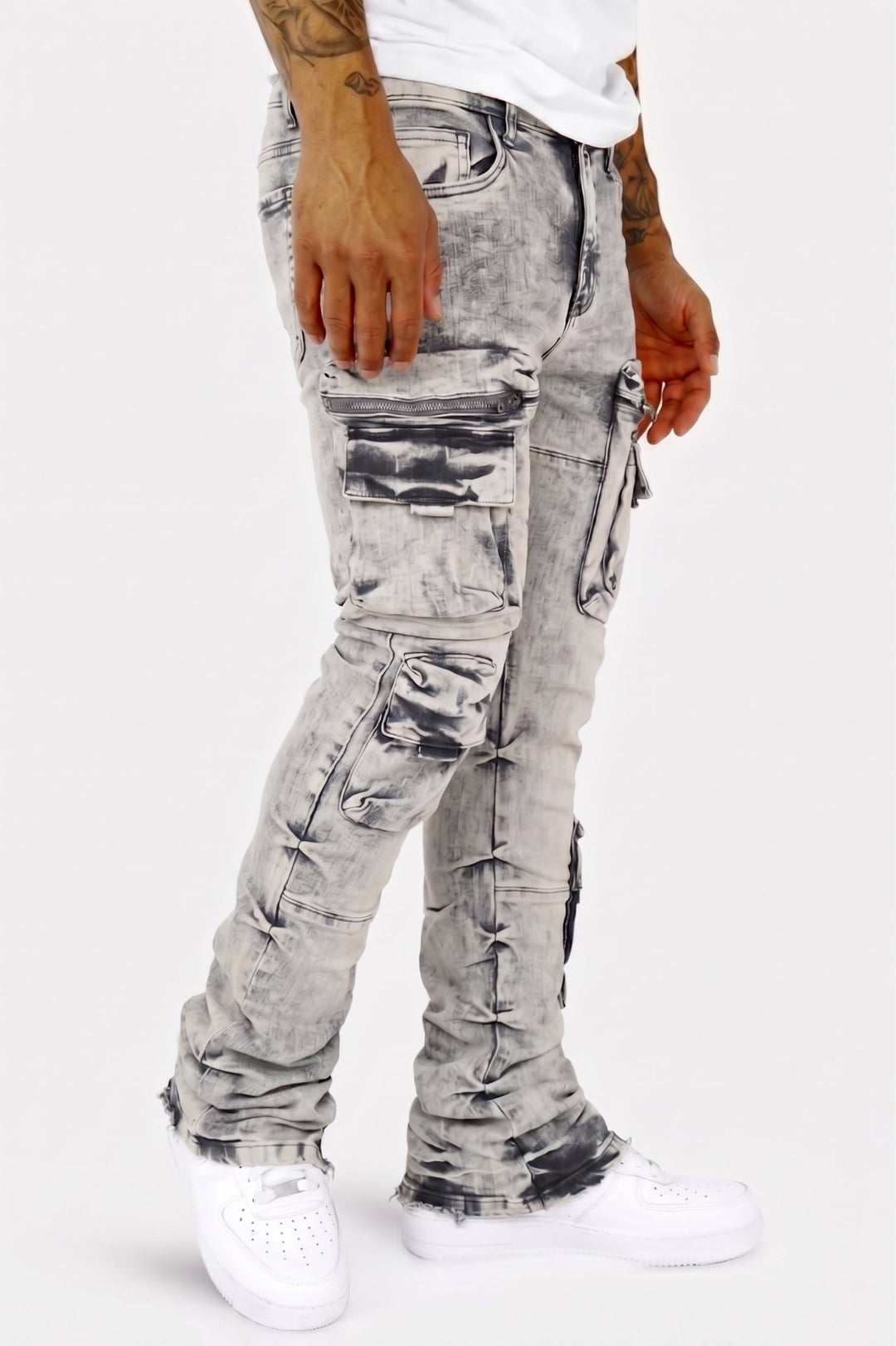 Pocketed Stacked Denim (Grey) - Zamage
